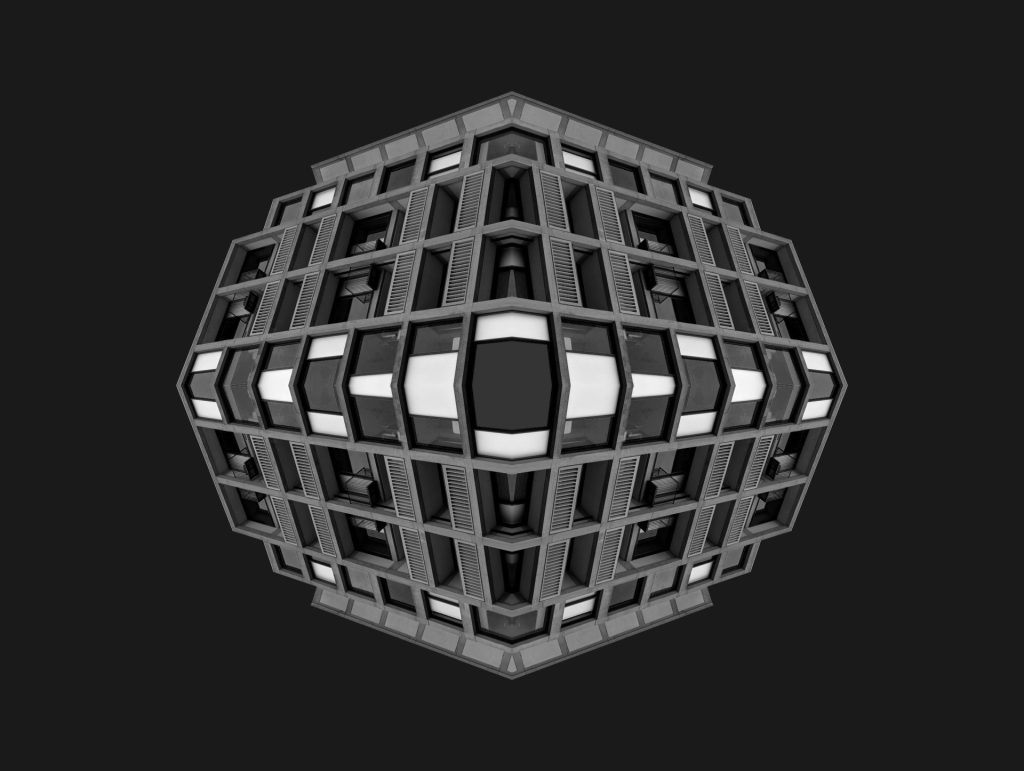 Eine abstrakte geometrische Struktur in Schwarzweiß.